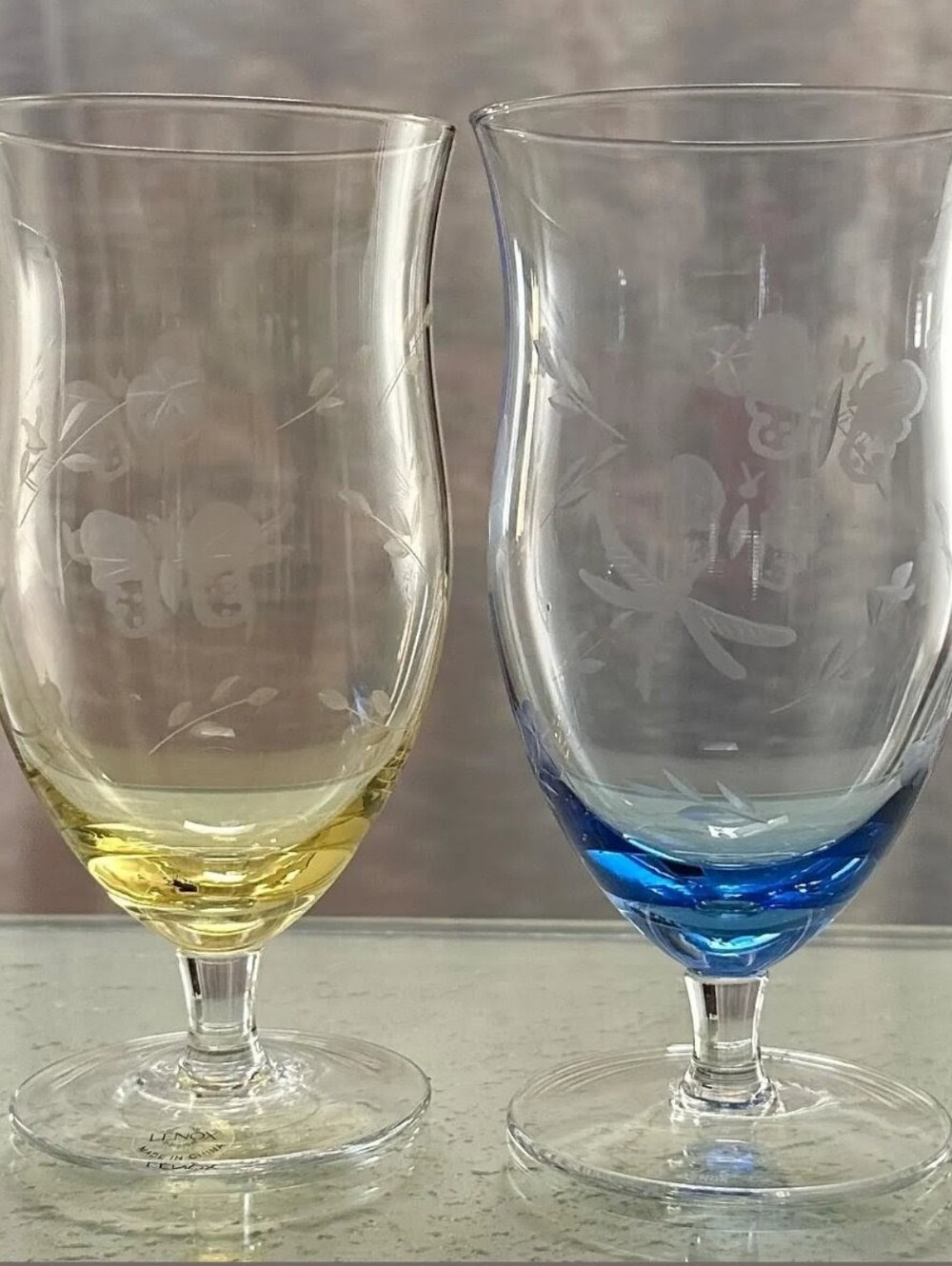 Lenox Vintage Butterfly Meadow Etched Colored Ice Tea Glasses Set Of 4, 18 Oz. - Picture 6 of 16